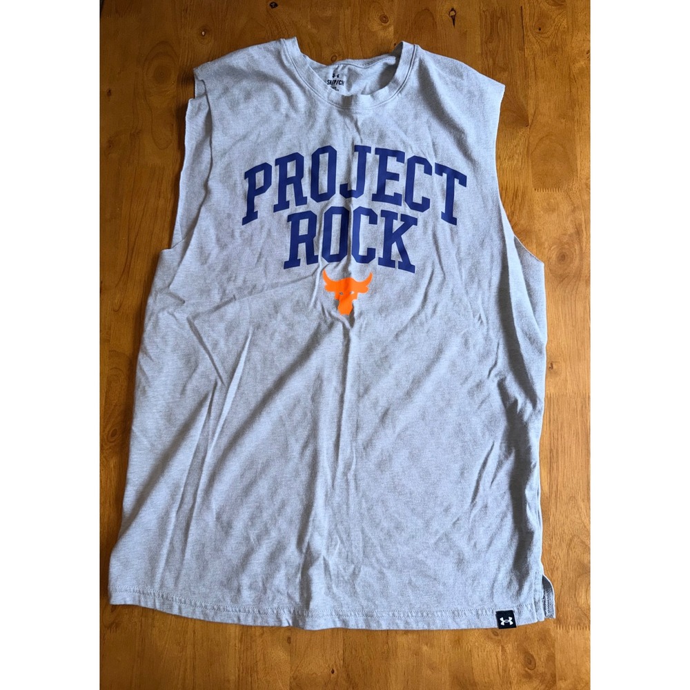Under Armour Project Rock Mens Muscle Tank Grey Brahma Bull Sleeveless  S 305